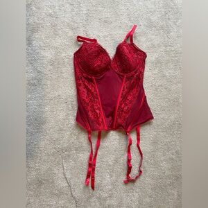 Adore Me Red Lace Bra Bodysuit